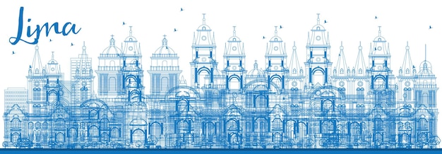 Overzicht Lima Skyline met blauwe gebouwen. Vectorillustratie. Zakelijk reizen en toerisme Concept met Lima City.