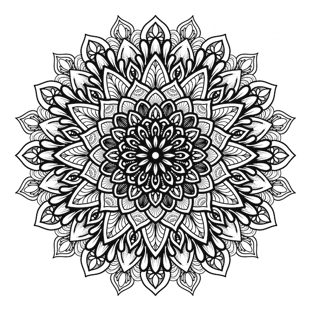 Overzicht Mandala voor kleurboek. Decoratief rond ornament. Anti-stress therapie patroon. Weven ontwerpelement. Yoga-logo, achtergrond voor meditatie poster. Ongebruikelijke bloemvorm oosterse lijnvector.