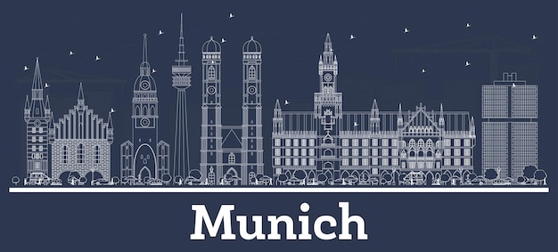 Overzicht münchen duitsland city skyline met witte gebouwen. vectorillustratie. zakenreizen en concept met historische architectuur. münchen stadsgezicht met monumenten.