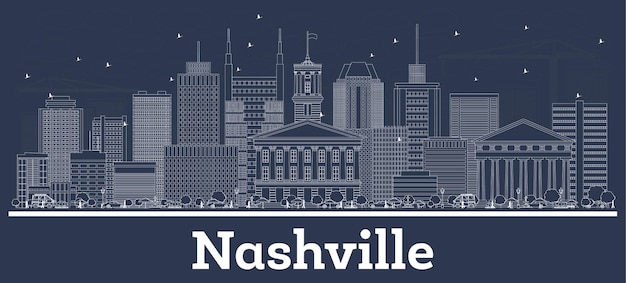 Overzicht Nashville Tennessee Usa City Skyline met witte gebouwen. Illustratie