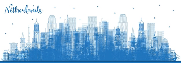 Overzicht Nederland Skyline met blauwe gebouwen vectorillustratie