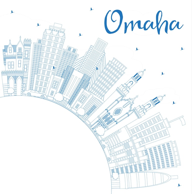 Overzicht Omaha Nebraska City Skyline met blauwe gebouwen en kopie ruimte