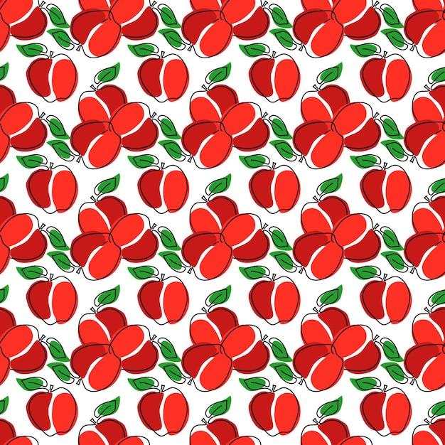 Vector overzicht rode appels naadloze patroon vector hand getekende illustratie