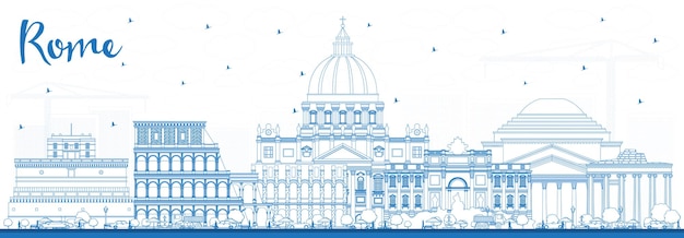 Vector overzicht rome italië city skyline met blauwe gebouwen. illustratie