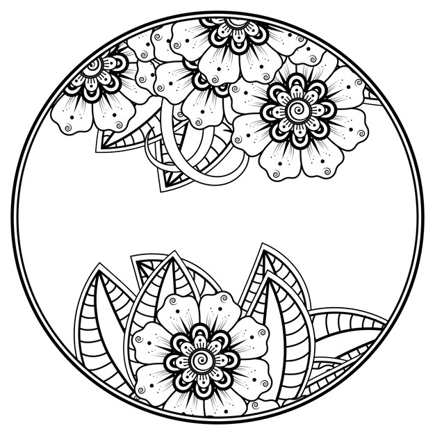 Overzicht rond bloemenpatroon in mehndi-stijl voor henna mehndi tattoo-decoratie