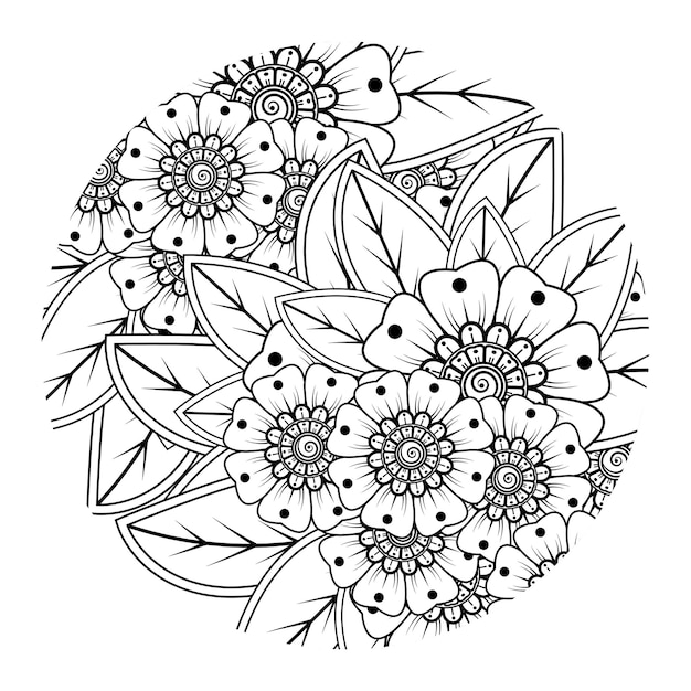 Overzicht rond bloemenpatroon in mehndi-stijl voor het kleuren van de doodle-ornament van de boekpagina page