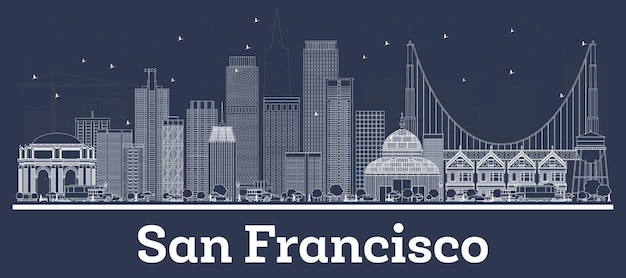Overzicht San Francisco Californië City Skyline met witte gebouwen. Illustratie