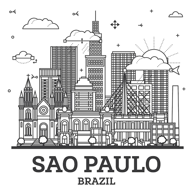 Overzicht sao paulo brazilië city skyline met moderne gebouwen en reflecties geïsoleerd op wit sao paulo cityscape met oriëntatiepunten