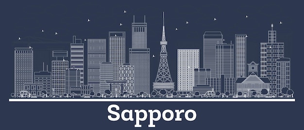 Overzicht Sapporo Japan City Skyline met witte gebouwen. Vectorillustratie. Zakenreizen en concept met moderne architectuur. Sapporo stadsgezicht met monumenten.