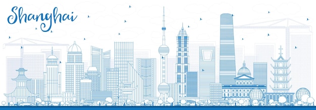 Overzicht Shanghai Skyline met blauwe gebouwen. Vectorillustratie. Zakelijk reizen en toerisme Concept met moderne architectuur. Afbeelding voor presentatiebanner plakkaat en website