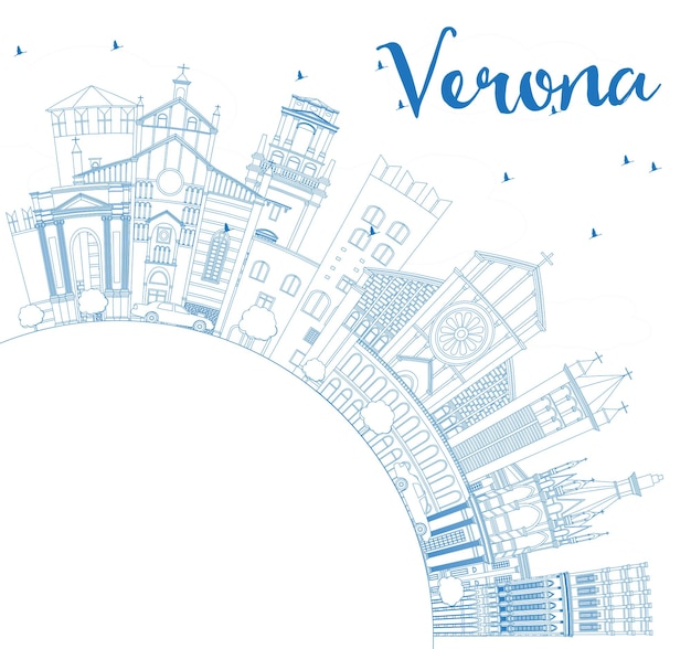 Overzicht van de skyline van de stad van verona italië met blauwe gebouwen en kopie ruimte