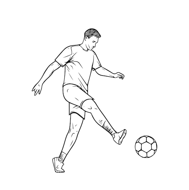 Overzicht van jongen met een voetbal Football Line art kleurboek illustratie