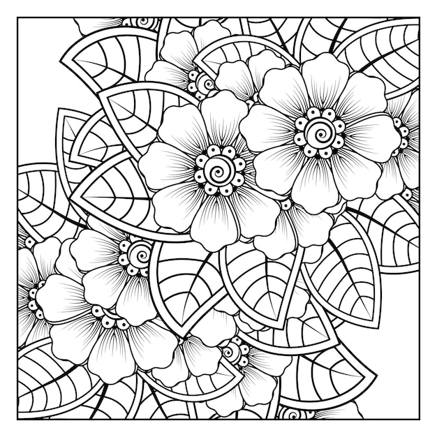 Overzicht vierkant bloemenpatroon in mehndi-stijl voor het kleuren van de doodle-ornament van de boekpagina page