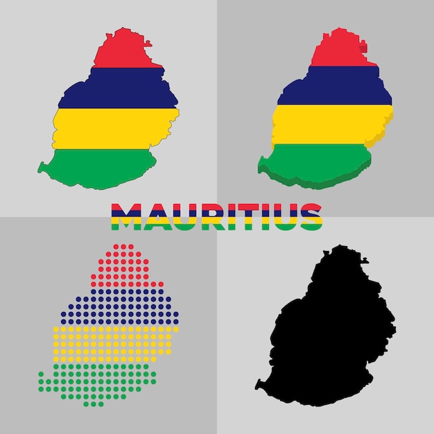 Overzichtskaart van Mauritius. Grenzen en vlag van het land Mauritius. Vector