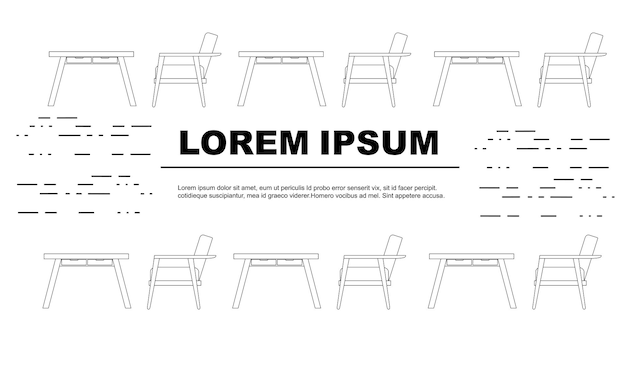 Overzichtsstijl reclame flyer ontwerpconcept met stoel en bureau platte vectorillustratie op witte background
