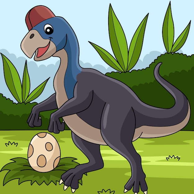 Oviraptor Dinosaur Colored Cartoon Illustration