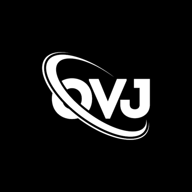 OVJ 로고 (OVJ LETTER LOGO DESIGN) - 원과 대문자 모노그램으로 연결된 오브 제이 (OVJ) 로고, 기술 사업 및 부동산 브랜드를 위한 OVJ 타이포그래피