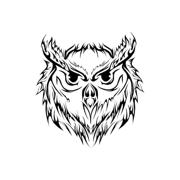 owl animal tribal tattoo black and white design