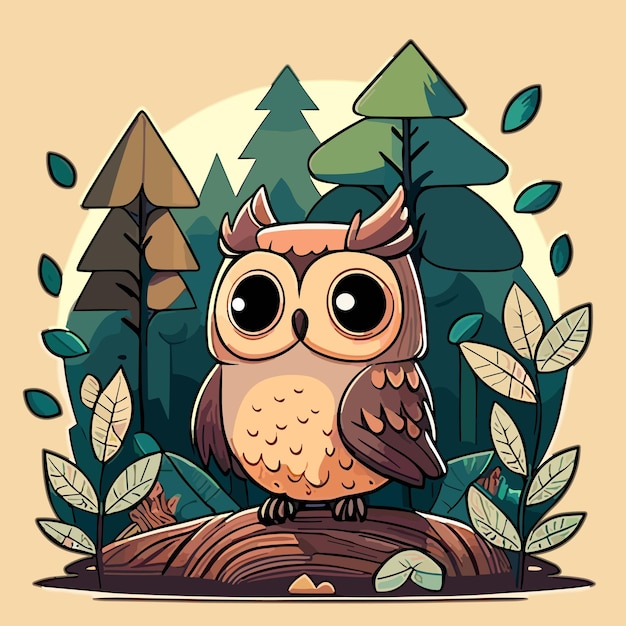 Owl on a background of forest and trees