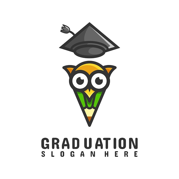 Gufo uccello graduazione simpatica marca mascotte illustrazione logo