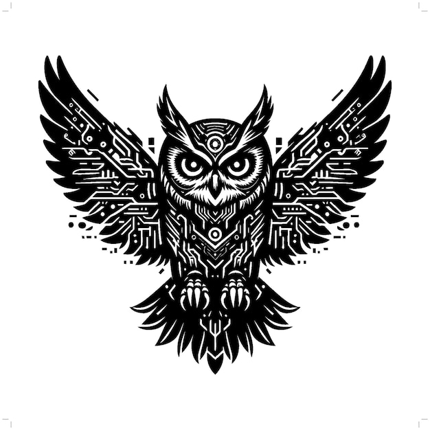 Vector owl bird silhouette in animal cyberpunk modern futuristic illustration