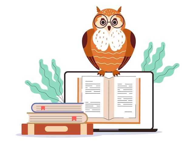 Owl bird teacher graduate wise education school isolated concept design graphic illustration