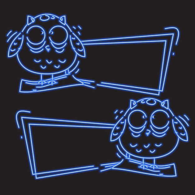 Owl on blue neon banner