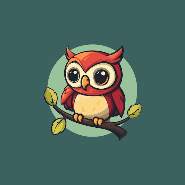 Vector owl on a branch logo illustration design flat vector