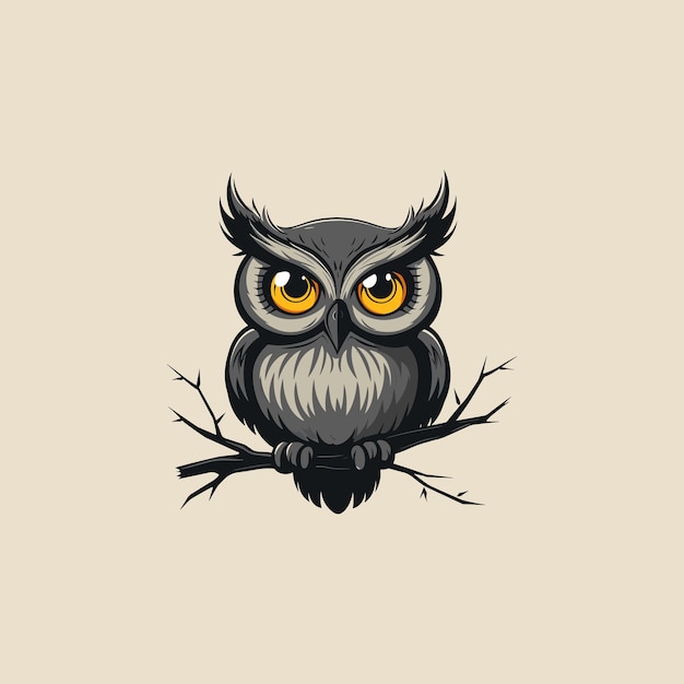 Vector owl on a branch logo illustration design flat vector