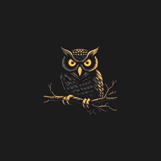 Vector owl on a branch logo illustration design flat vector