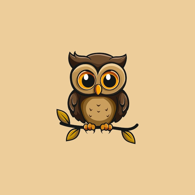 Owl on a branch logo illustration vector design