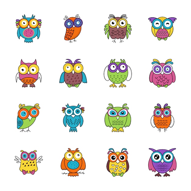 Owl Cartoon Flat Icons