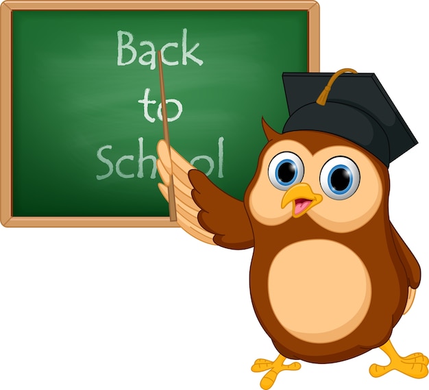 Owl cartoon wijzend schoolbord