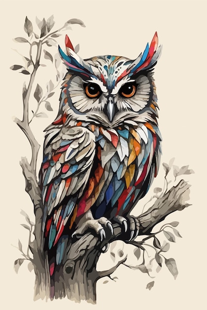 Vector owl color feather portrait