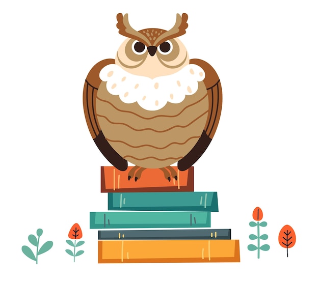 Vector owl cute bird on book university teacher graduate school concept