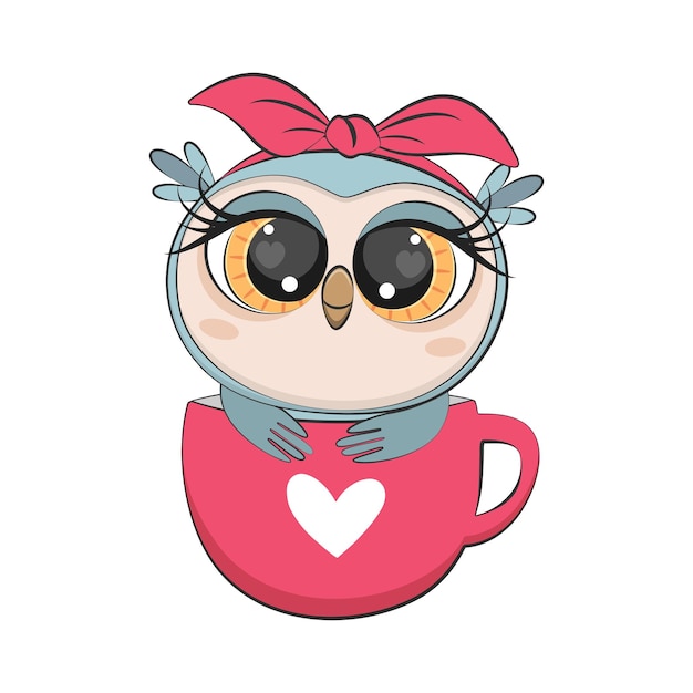 Owl cute cartoon for print design. Wildlife animals. Cute cartoon character.