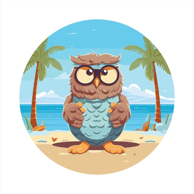Сова милая забавная мультфильм Каваи акварель йога пляж лето животное домашнее животное наклейка иллюстрация
