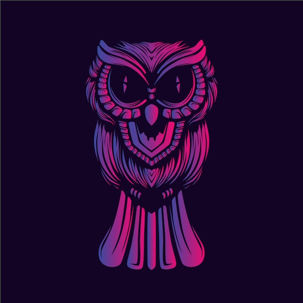 Vector owl decorative face glow color artwork