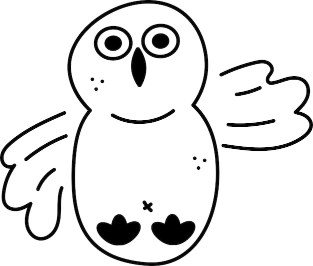 Owl doodle2 Cute single owl character Cartoon white and black vector illustration