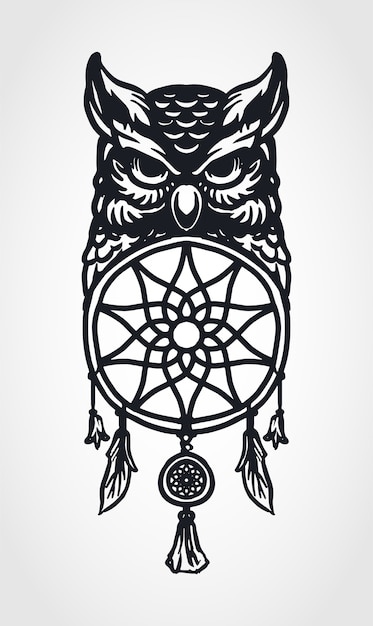 Owl and dream catcher illustration