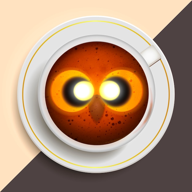 Owl drinking coffee