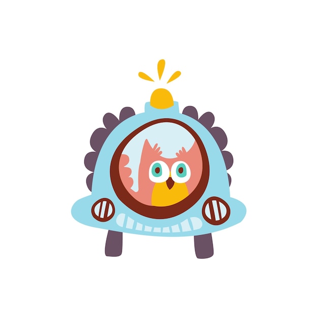 Owl Driving A Car With Blinker Stylized Fantastic Illustration