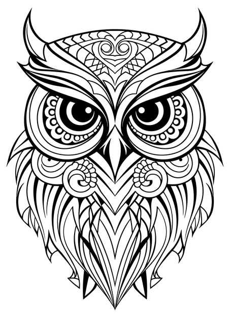 Owl or eagle coloring page sketch vector mandala art Aadult coloring pages