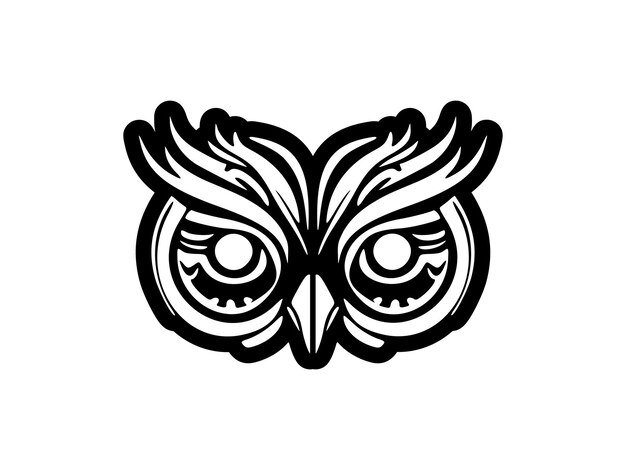 Vector an owl face with striking black white tattoos accented by traditional polynesian patterns