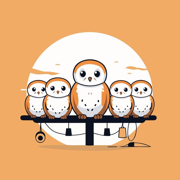 Vector owl family sitting on the seesaw vector illustration in flat style