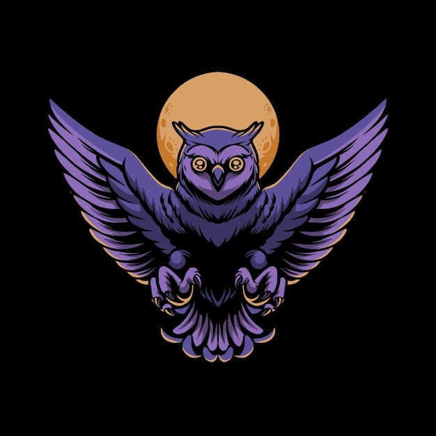 Vector the owl flyng over the moon illustration