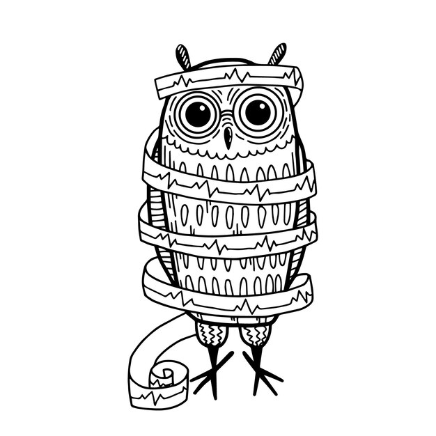 Owl in the form of a cardiologist Vector hand drawn cartoon illustration