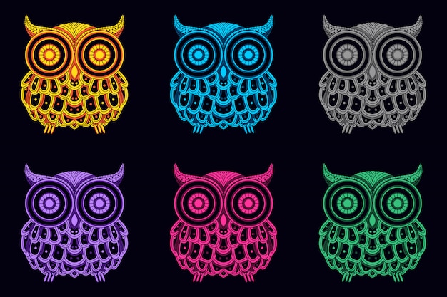 Owl from abstract pattern color set