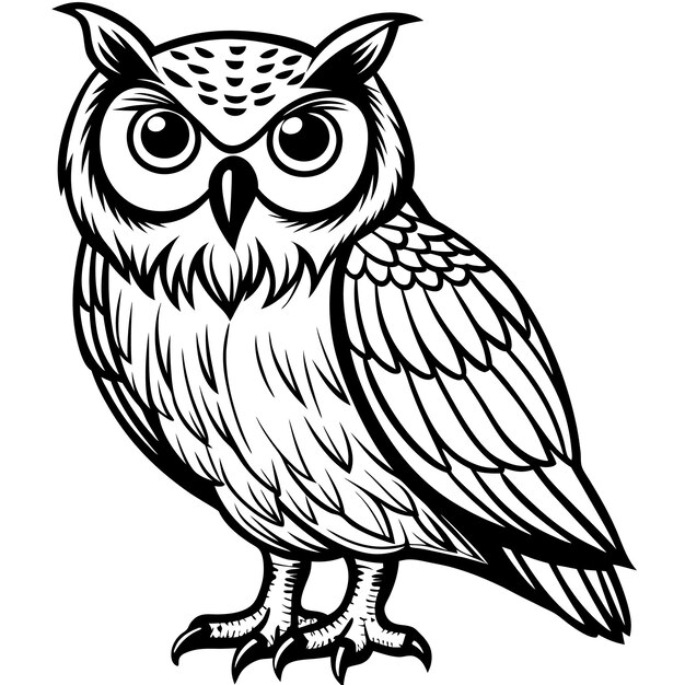 Owl full black silhouette vector on white background | Premium AI