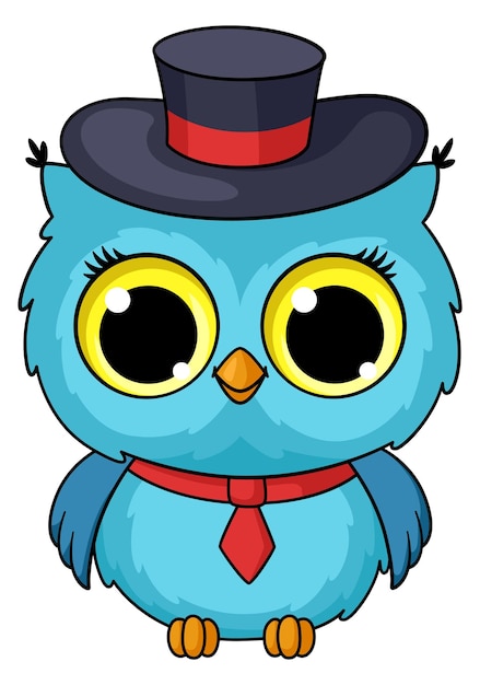 Owl gentleman cartoon character Bird in top hat and tie